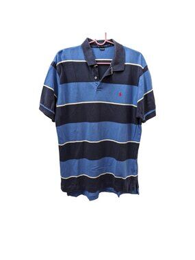 Vintage Polo Ralph Lauren Navy Blue 100% Cotton Stripe Rugby Polo Shirt Large L